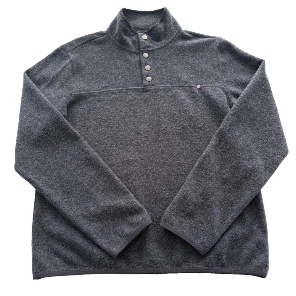 Vuori Venice Wool Pullover Sweater Mens Medium Gray Snap Mock Neck Fleece V544